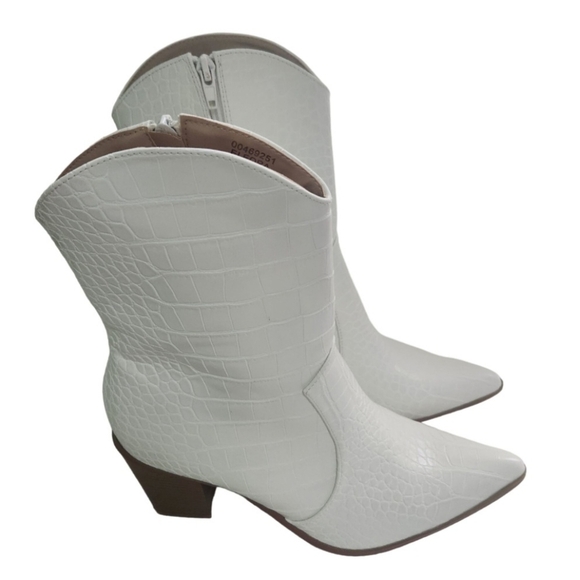 Lulus Eleora Bone Croc Embossed Mid Calf High Heel Western Boots Size 11 - Picture 2 of 16